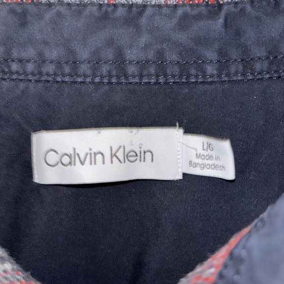 Calvin Klein Long Sleeve Mens Oversized Plaid Flannel Shirt SZ Large Orange Gray - Picture 5 of 7